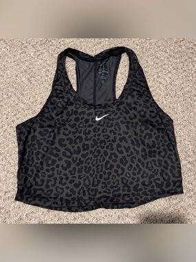 Nike Black Leopard Print Racerback Crop Top Slim Fit Size Medium